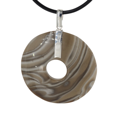 Naszyjnik - Krzemień Pasiasty na rzemieniu ze srebrnymi końcówkami