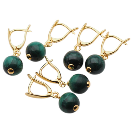 Kolczyki - Malachit kulka w srebrze zloconym