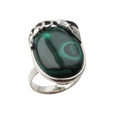 Pierścionek regulowany z owalnym Malachitem w srebrze oksydowanym