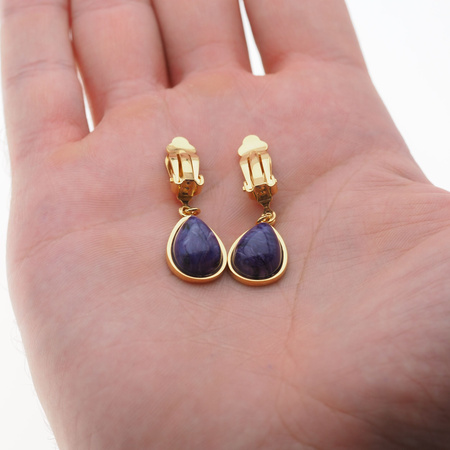 Klipsy - Czaroit łza w srebrze złoconym