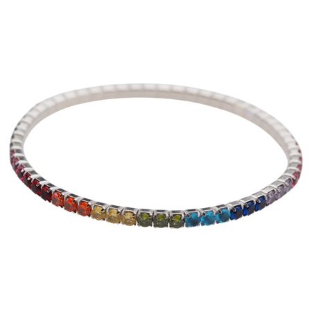 Bransoletka sprężynująca - kolorowe cyrkonie w srebrze