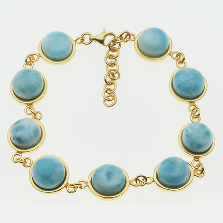 Bransoletka regulowana - Larimar okrągły w srebrze złoconym