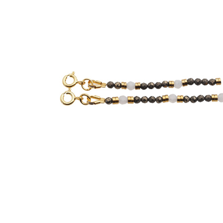 Bransoletka - Kamień Księżycowy, Piryt, Hematyt i srebro złocone