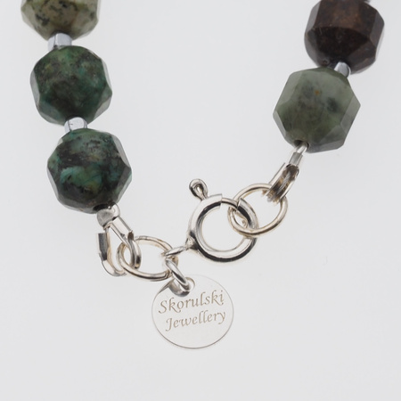 Naszyjnik - Turkus cięte wielościany, Hemetyt i srebro