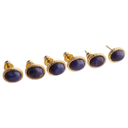 Kolczyki sztyfty z owalnym czaroitem w srebrze złoconym