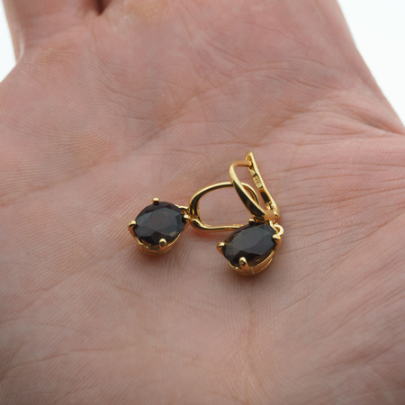 Kolczyki - Kwarc dymny owal (szlif diamentowy) w srebrze złoconym