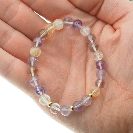Bransoletka 18,5 cm - cięty Ametryn kulki 7mm i srebro złocone