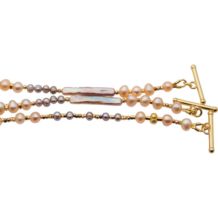 Naszyjnik - Różowe Perły hodowane i srebro złocone