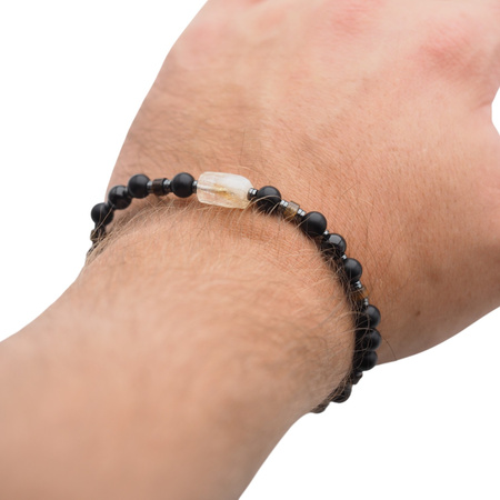 Bransoletka męska na gumce - onyks, turmalin czarny, tygrysie oko, cytryn