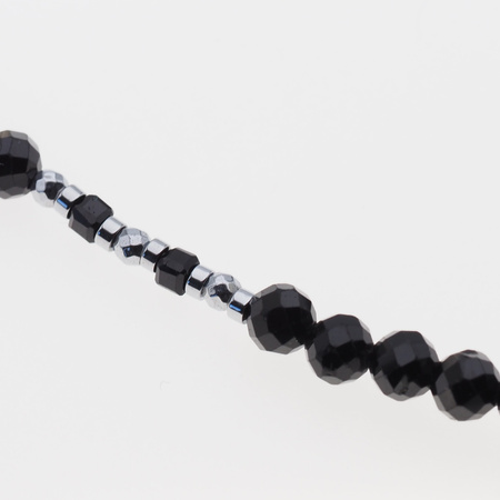 Naszyjnik- Turmalin czarny kulki, zawieszka oko proroka i  srebro