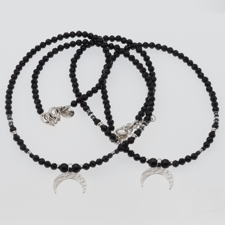 Naszyjnik regulowany - Turmalin czarny kulki, zawieszka księżyc i srebro