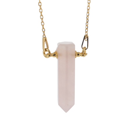 Naszyjnik - Kwarc Różowy sopel na łańcuszku srebrnym złoconym