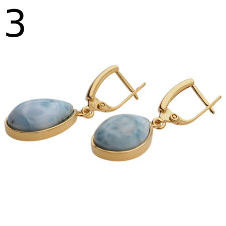Kolczyki - Larimar łza w srebrze złoconym