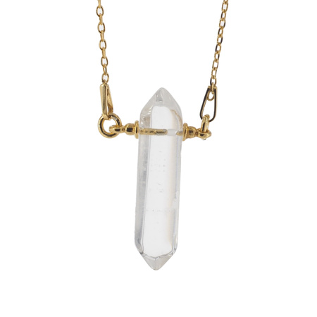 Naszyjnik - Kryształ Górski sopel na łańcuszku srebrnym złoconym