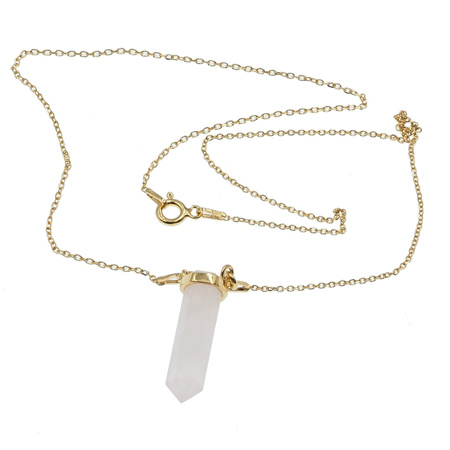 Naszyjnik - Kwarc Różowy mały sopel w okuciu na łańcuszku