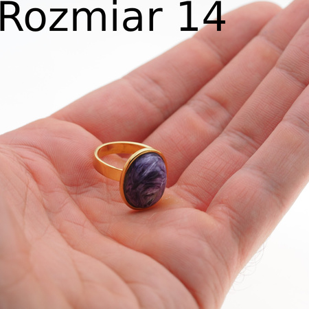 Pierścionek regulowany z Czaroitem w srebrze podwójnie złoconym