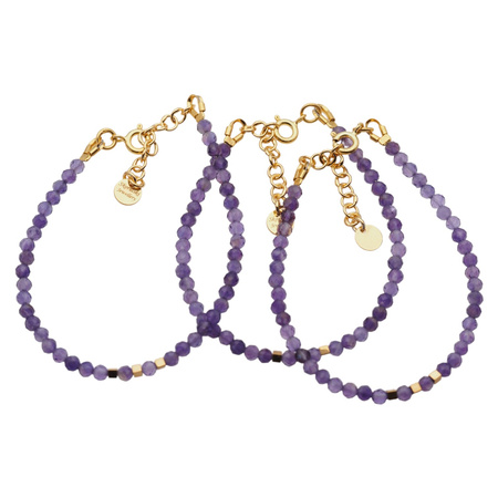 Bransoletka regulowana - Ametyst fasetowane kulki i srebro złocone