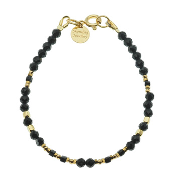 Bransoletka - cięty Turmalin czarny. Hematyt i srebro złocone