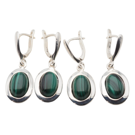Kolczyki z owalnymi malachitami w srebrze