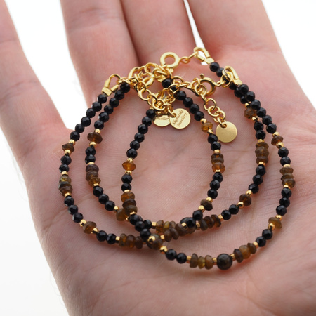 Bransoletka - Turmalin brązowy, Hematyt złoty i srebro złocone