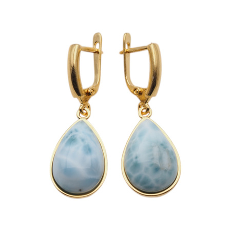 Kolczyki - Larimar łza w srebrze złoconym