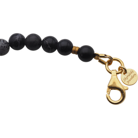 Naszyjnik męski - turmalin, jaspis, zielony granat, tygrysie oko i srebro złocone