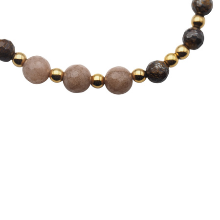 Bransoletka różaniec na gumce - Bronzyt i Kamień Słoneczny, złocony hematyt,