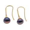 Kolczyki trąbki- fioletowe, okrągłe Perły w srebrze złoconym