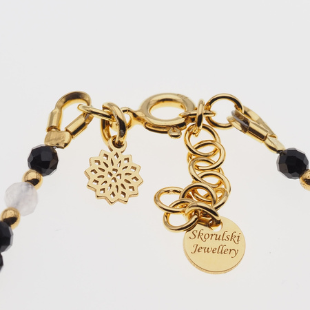 Bransoletka mix - Turmalin, cytryn, kwarc różowy i srebro złocone