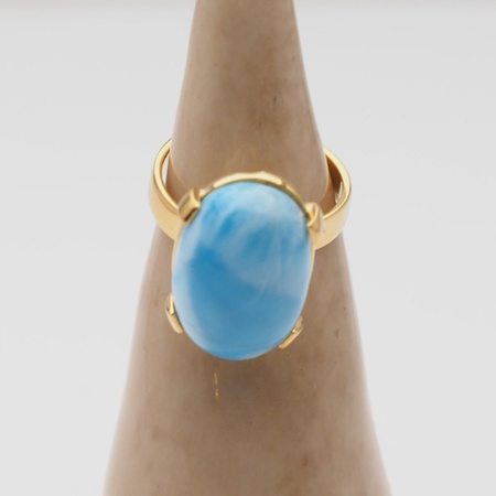 Pierścionek regulowany - owalny Larimar 19x13 mm w srebrze złoconym