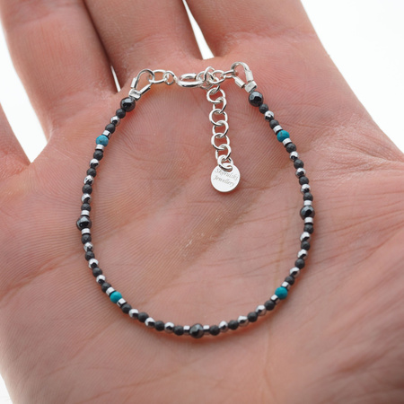 Bransoletka regulowana - Turkus, Hematyt i srebro