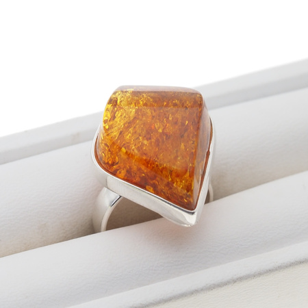 Pierścionek regulowany - Koniakowy Bursztyn w srebrze