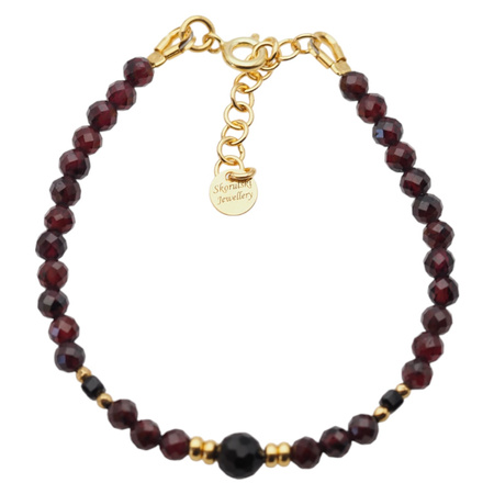 Bransoletka regulowana - Granat, Turmalin czarny, Hematyt i srebro złocone