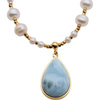 Naszyjnik z zawieszką - Larimar, Perła, Turmalin niebieski i srebro złocone