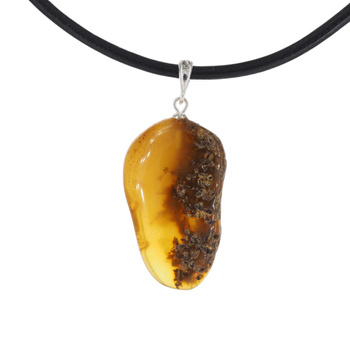 Naszyjnik  na rzemieniu - surowy Bursztyn