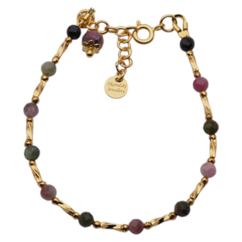 Bransoletka - Turmalin kolorowy, Hematyt złoty i srebro złocone