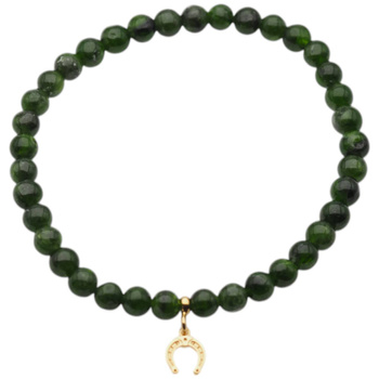 Bransoletka 18 cm - Diopsyd kulki i podkowa srebrna złocona