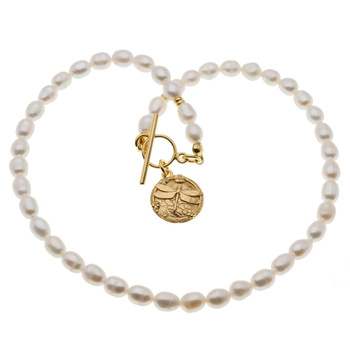 Naszyjnik z ważką - Białe Perły hodowane i srebro złocone