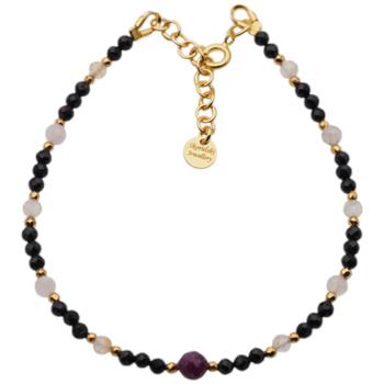 Bransoletka na nogę - Turmalin, cytryn, kwarc różowy, rubin i srebro złocone