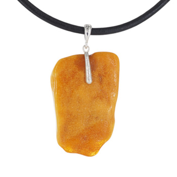 Naszyjnik na rzemieniu - surowy Bursztyn mleczny