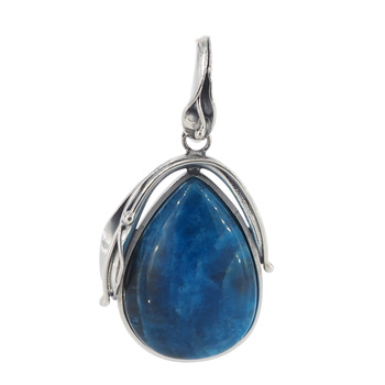 Zawieszka - Apatyt łza w srebrze oksydowanym z liśćmi