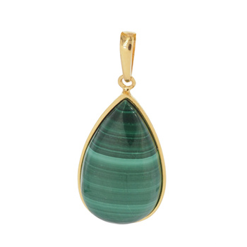 Zawieszka - malachit łza 27x16mm w srebrze złoconym