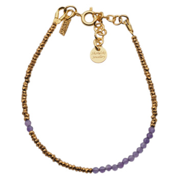 Bransoletka urodzeniowa luty - ametyst, złoty hematyt i srebro złocone