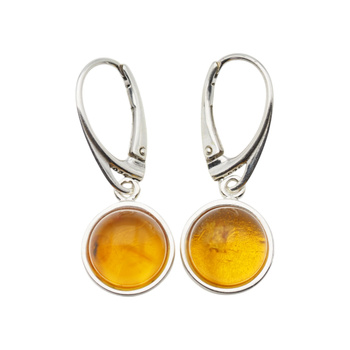 Kolczyki - miodowy Bursztyn okrągły i srebro