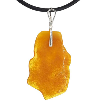 Naszyjnik na rzemieniu - Bursztyn surowy i srebro