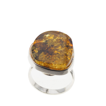 Pierścionekz Bursztynem Zielonym - prostokąt w srebrze