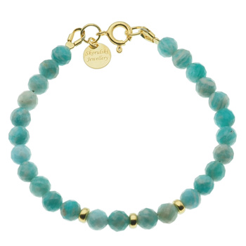 Bransoletka 18,6 cm - Amazonit fasetowane kulki i srebro złocone