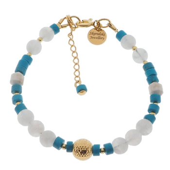 Bransoletka - Kamień Księżycowy, Turkus, Howlit i srebro złocone