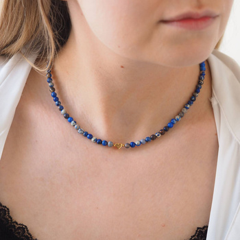 Naszyjnik z sercem - Jaspis cesarski niebieski i srebro złocone