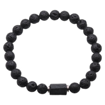 Bransoletka męska na gumce - Turmalin czarny, lawa i srebro